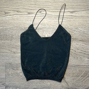 Free People Intimates Small Teal & Gold Sparkle Cropped Tank Top